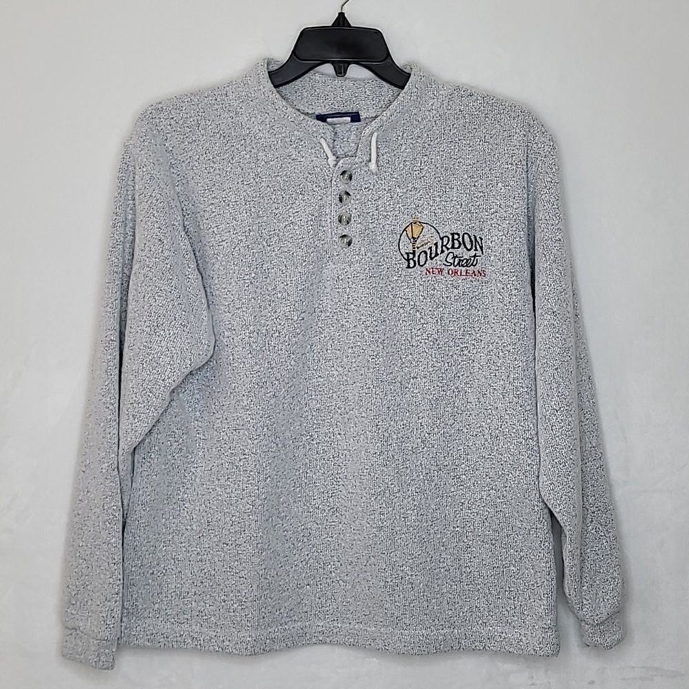 Vintage New Orleans Bourbon Street Henley Knit Sweater Size Large‎